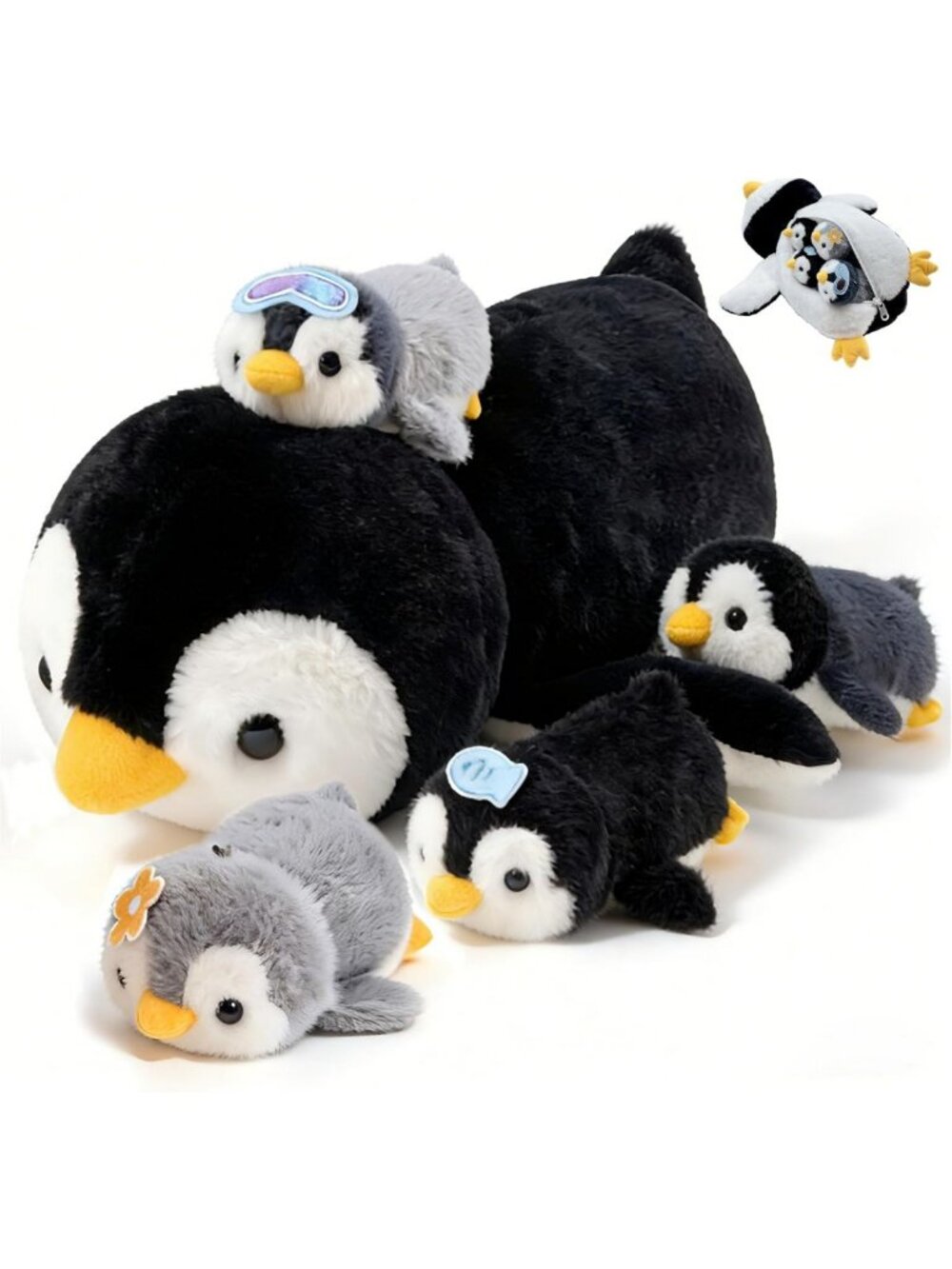 Adorable Penguin Mommy Stuffed Animal with 4 Baby Plushies - Kawaii Gift for
